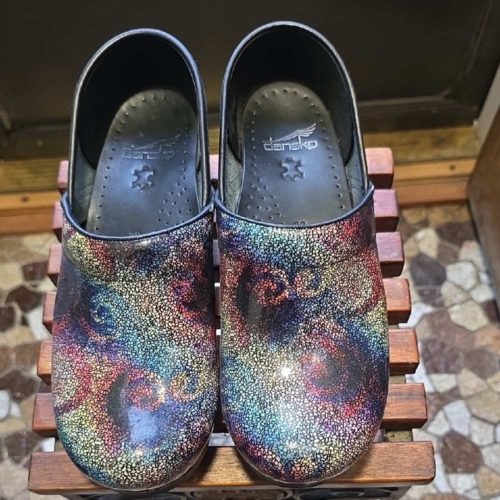 Dansko Red and Blue Clogs with Sturdy Sole 8.5/39
